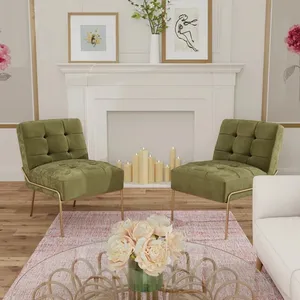 Silla moderna para sala de estar, marco de acero inoxidable, tapizado con botones, sillón con mechones, sofá, silla para el hogar, muebles de Hotel