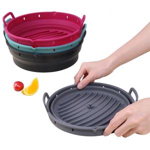 Custom 8.5 Inch 22CM Reusable Non-stick Silicone Oven Baking <b>Tray</b> Foldable Pan Air Fryer <b>Basket</b> Air Fryers Liner Silicone Pot - Product Image 5