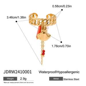 Bague ajustable pour femme en acier inoxydable plaqué or 18 carats avec coquille texturée <span class=keywords><strong>Cora</strong></span> et cristal - Product Image 6