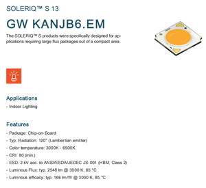 หลอดไฟ OSRAM รุ่น SOLERIQ S 13 GW KANJB6.EM ซีรีส์ CRI80 2640LM 15W 3000K-6500K ชิป LED COB สีขาว (ตัวเลือก) - Product Image 2