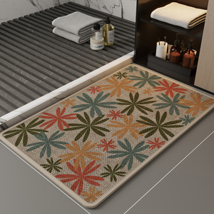 Alfombra de Baño Antideslizante Absorbente con Diseño Floral Moderno, Imitación Lino, 40x60cm, 45x70cm, 50x80cm, 60x90cm - Product Image 1