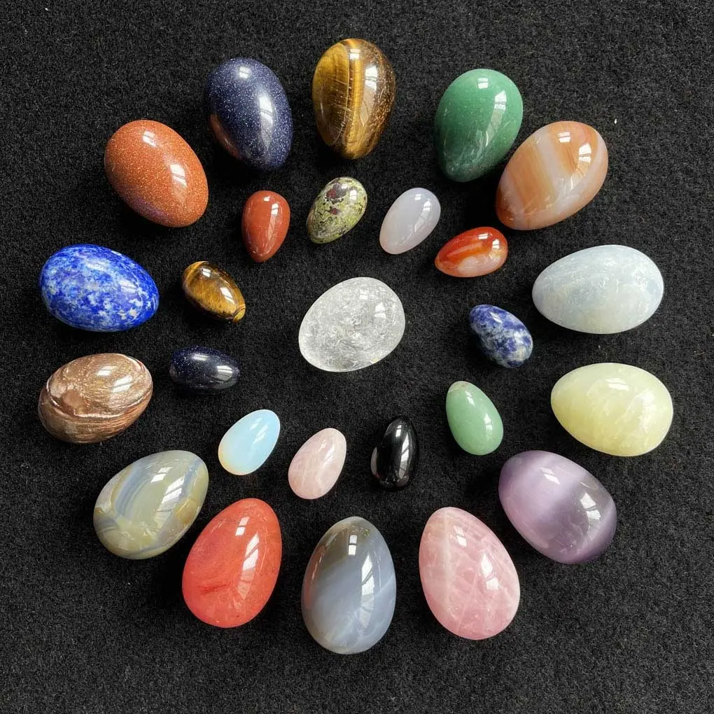 Venta al por mayor de diferentes materiales curativas piedras semipreciosas cuarzo piedra preciosa huevo cristal Yoni huevo