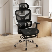 Chaises de bureau de direction de luxe en maille noire, pivotantes, de qualité hospitalière, avec appuie-tête 3D réglable, accoudoirs 3D réglables et repose-pieds