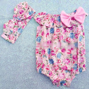 Drop Shipper Colorful <b>Headbands</b> and Print <b>Baby</b> Rompers Two Piece Clothing Sets - Product Image 2