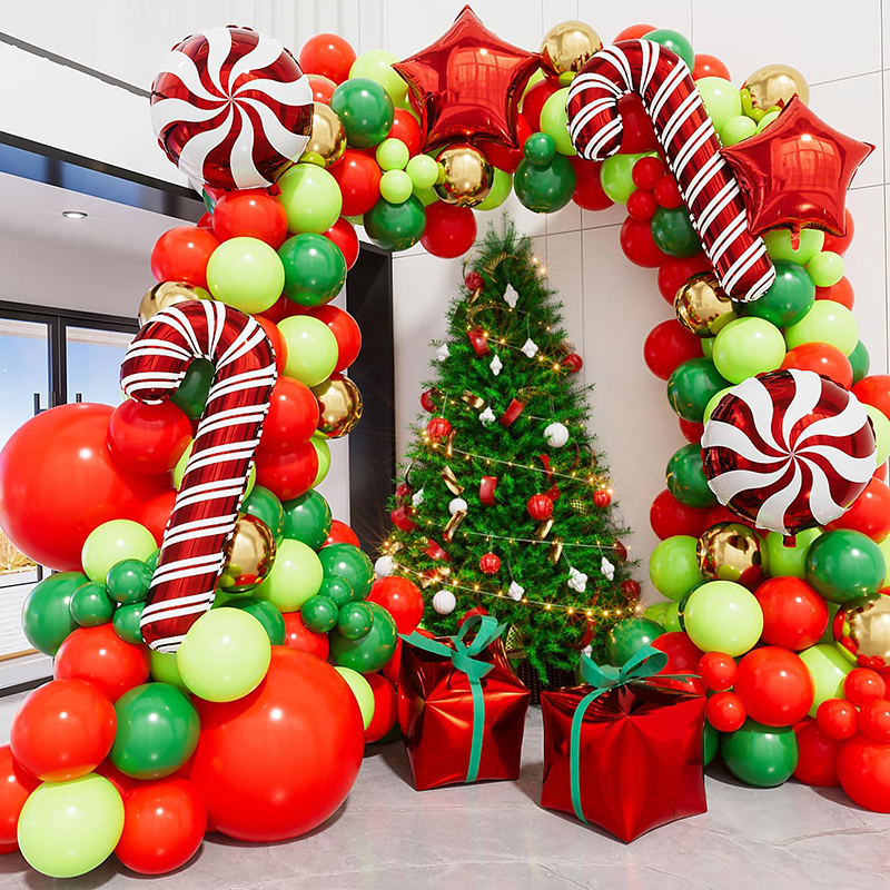 Christmas Balloon Garland Kit: Snowman, Gold Stars, Red & Green