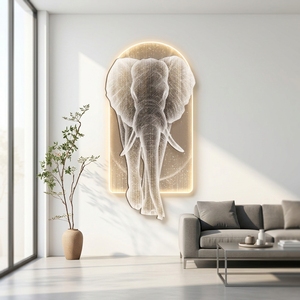 Art mural en acrylique gravé au laser 3D en forme d'éléphant avec rétroéclairage LED, peinture lumineuse en relief moderne de luxe pour la décoration du salon - Product Image 3