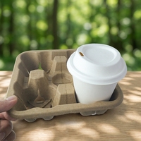 Plateau jetable en pulpe pour boissons à emporter, à double paroi, étanche, biodégradable, compostable et écologique, à 4 compartiments