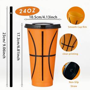 24 Oz Plastic Drinkware <b>Custom</b> Football Theme Sport Party <b>Cups</b> With Lid and Straw for Ice Cold Beverages - Product Image 2