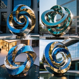 Escultura de Anillo de Acero Inoxidable Personalizada, Superficie de Espejo Abstracta, Escena Acuática Luminosa, Proyectos Comerciales para Exteriores, Entrada, Piso - Product Image 2