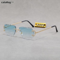Nouvelles Lunettes de Soleil de Luxe Sans Monture à Coupes Diamantées Modèle LQ Verres Anti-Lumière Bleue UV400 Métal Tendance Mode Extérieure Hommes Femmes