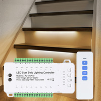 Barres lumineuses LED intelligentes à détection humaine, 16 marches, avec télécommande, capteur de mouvement, éclairage d'escalier, DC12V 24V, 9 modes réglables, applique murale