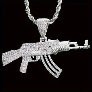 Collar con Colgante de Rifle AK47 Personalizado para Hombre, Chapado en Oro de 18K, Estilo Punk HIP HOP, Caja con Circonitas, Cuerda, Diseño Único y Personalizado - Product Image 4