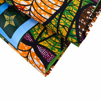 Pabrik Grosir Katun Afrika Batik Dicetak Hijau Daun Afrika Nasional Pakaian Wanita Gaun Kain 6 Yds Spot