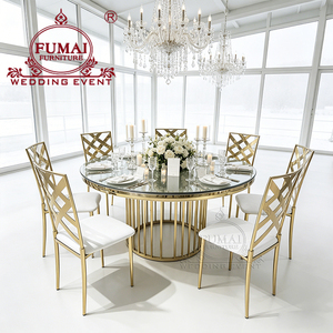 Meubles d'hôtel modernes, tables rondes à plateau en verre et base en acier inoxydable pour événements et banquets en plein air - Product Image 3