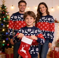 Pull Jacquard Personnalisé OEM & ODM 2026 pour Noël, Manches Longues, Tricot d'Hiver pour la Famille, Enfants Filles Garçons, Automne