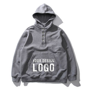 Street Casual Cotton Collar Button Drop Shoulder Loose Mens Hoodie Customized Logo No Drawstring Oversized Men's Hoodies - Product Image 2
