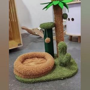 Arbre à chat en bois écologique <span class=keywords><strong>pour</strong></span> grands <span class=keywords><strong>chats</strong></span>, vente en gros d'usine, hauteur personnalisable, griffoir avec corde en sisal et plateformes florales - Product Image 2