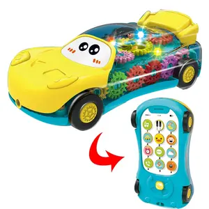 Cartoon Musical Car Toys Mobile con canzoni inglesi Play Infant Soft massaggiagengive Baby Cell Phone Toy trasparente Battery Gear Car