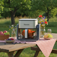 Newle 2 in 1 Rotate Glass Air Fryer 5.5 Liter Square Digital Controlled Plastic Air Fryer Rumah Tangga dengan Fungsi Panggang
