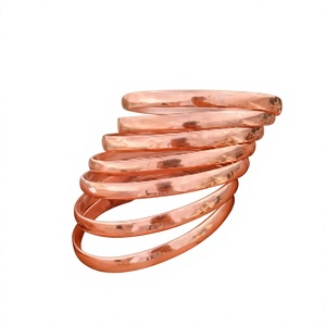 Copper Vintage Stackable Spiral Coil Smooth Polished Hammered Surface Bangle Bracelet Solid Copper Adjustable Flat <b>Wristband</b> - Product Image 1