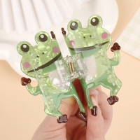 Vente en gros de pinces à cheveux en acrylique grenouille verte mignonne en plastique avec requin, animal de dessin animé personnalisé pour femmes