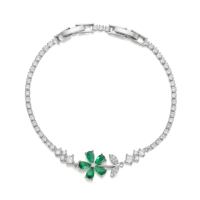 Bracelet Fleur et Branche 5A en Gros, Plaqué Or 14K, Feuille Multicolore, Double Boucle, Pulsera Mujer pour Usage Quotidien, Bracelet Tendance