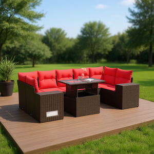Set di divani da giardino in polyrattan marrone da 8 pezzi con cuscini, mobili da giardino per esterni, design moderno e contemporaneo - Product Image 2