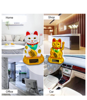 Chat porte-bonheur solaire Maneki Neko doré, figurine ondulant du doigt, ornement Feng Shui pour la maison, le bureau, la voiture, cadeau porte-bonheur et de prospérité