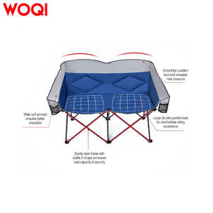 Silla plegable portátil Woqi para acampar al aire libre para dos personas, con marco de aluminio azul, forma ovalada, para uso en jardín. - Product Image 2