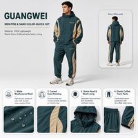 Ensemble de survêtement à capuche color block vert beige, veste zippée intégrale et pantalon, fabrication OEM, marque privée, vente en gros, vêtements de sport personnalisés