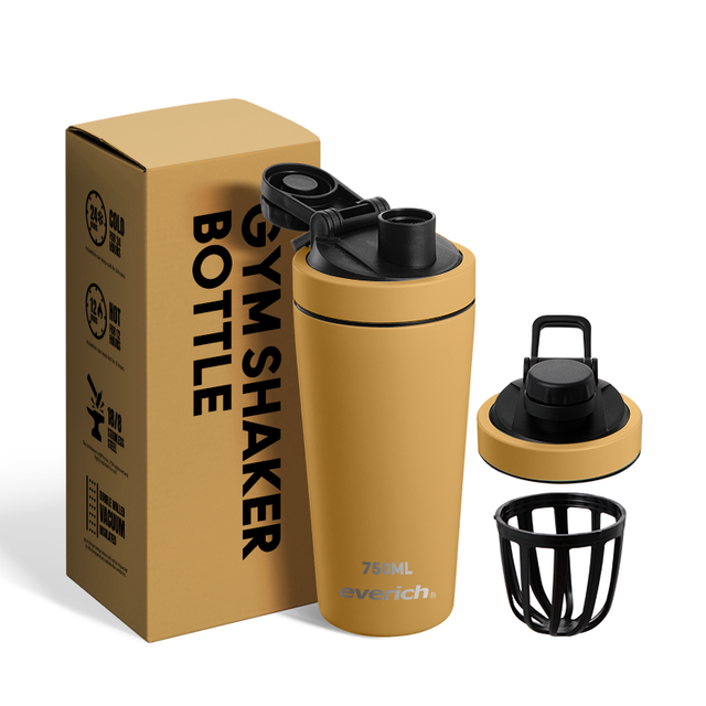 Wholesale Bpa Free 500ml 750ml Double Wall Vacuum Insulation Stainless Steel Gym Protein Shaker Bottle With Functional Handle
