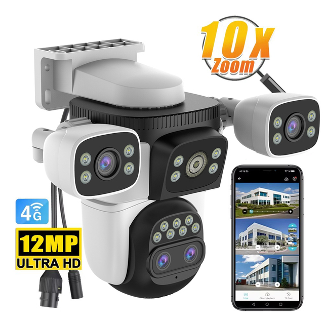 Hot CG621ZS Four Lens Rotating Outdoor Security Camera 10X Zoom 360 Degree 12MP 4G Security Camera HD CCTV PTZ Camera