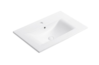 Lavabo Rettangolare Moderno in Ceramica Bianca per Bagno, Montaggio a Parete, con Foro Singolo per Rubinetto, per Hotel e Ospedali, Anello di Troppopieno Incluso