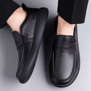 Nouvelles Chaussures Décontractées Noires en Cuir de Vachette de Qualité Supérieure pour Hommes, Idéales pour le Quotidien, les Fêtes, le Travail et les Activités de Plein Air – Style Bateau à Enfiler - Product Image 6