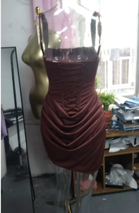 2026 kadınlar kahverengi dantelli Chic Mini elbise kare boyun kolsuz gömme pileli Hem Robe yaz sokak parti katı Lady Vestidos - Product Image 5