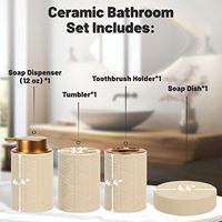 Ensemble d'accessoires de salle de bain en céramique CF, 4 pièces : distributeur de savon, gobelet, porte-brosse à dents, porte-savon avec pompe à motif en relief
