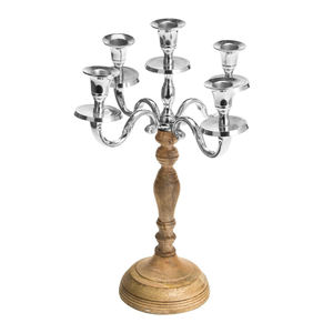 Candélabre de centres de table de mariage de vente chaude avec bougeoir à 5 bras avec base en bois pour décor de centres de table de sol - Product Image 1