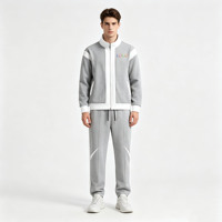 Ensemble de survêtement athlétique pour homme personnalisé avec bordure contrastée, veste zippée intégrale et pantalon de jogging, deux pièces, pour un usage quotidien