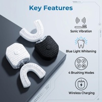 Brosse à dents électrique ultrasonique en forme de U 2026 pour adultes, poils DuPont, chargement sans fil, étanche IPX7, 4 modes, lumière bleue