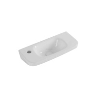 Vente en gros de lavabo long en céramique blanche au design moderne, rond, simple lavabo pour salle de bain, facile à nettoyer, installation au-dessus du comptoir