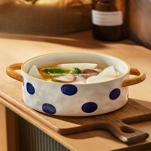 Bol à soupe et nouilles en porcelaine XUANHUI à double anse, design nordique minimaliste, à pois, grand format, pour la maison, nouvelle collection 2026 - Product Image 1