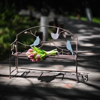 Banc de jardin vintage en métal avec motif d'oiseau, siège extérieur décoratif en fer pour patio, balcon, cour et décoration de jardin