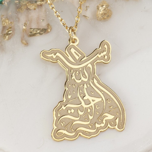 Collana Personalizzabile all'Ingrosso con Basma e Derivati, Placcata in Oro 18K, Acciaio Inossidabile 316L, Pendente Sufi per la Mamma - Product Image 2