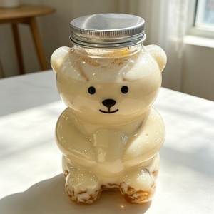 Bouteille en verre borosilicate en forme d'ours mignon 550 ml avec couvercle et paille, tasse en verre 3D en forme d'ours pour jus, café et thé au lait - Product Image 6