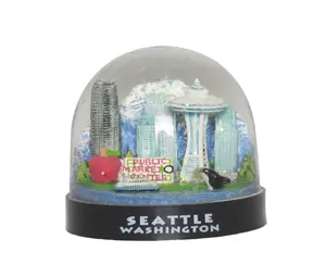 Custom Plastic Globe Seattle Washington Stad Water Bal Beroemde Gebouw Sneeuwbol Voor Souvenir Geschenken