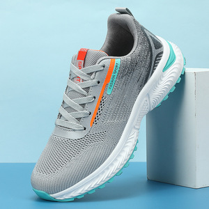 Men's White Mesh Walking <b>Shoes</b> Lace-up Round Toe Breathable Rubber Outsole EVA Midsole All Seasons Casual Sneakers - Product Image 6