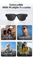 Lunettes photochromiques Bluetooth UV400 légères noires intelligentes avec appels IA, musique et chargement Type-C