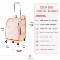 Sac à dos pour animaux de compagnie coréen avec roulettes, sac de transport pour chat et chien, tissu Oxford, base en ABS, bagage de voyage pour animaux de compagnie, convient aux animaux de 10 kg