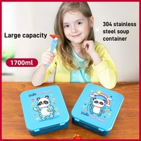 Lonchera Infantil de PP de 1.7L, Libre de BPA, Hermética, con Recipiente Térmico para Alimentos