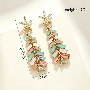 Boucles d'oreilles pendantes en forme d'arbre de Noël pour femmes, avec étoiles en cristal, longues, pour fêtes, mariages, bijoux fantaisie, cadeau - Product Image 6
